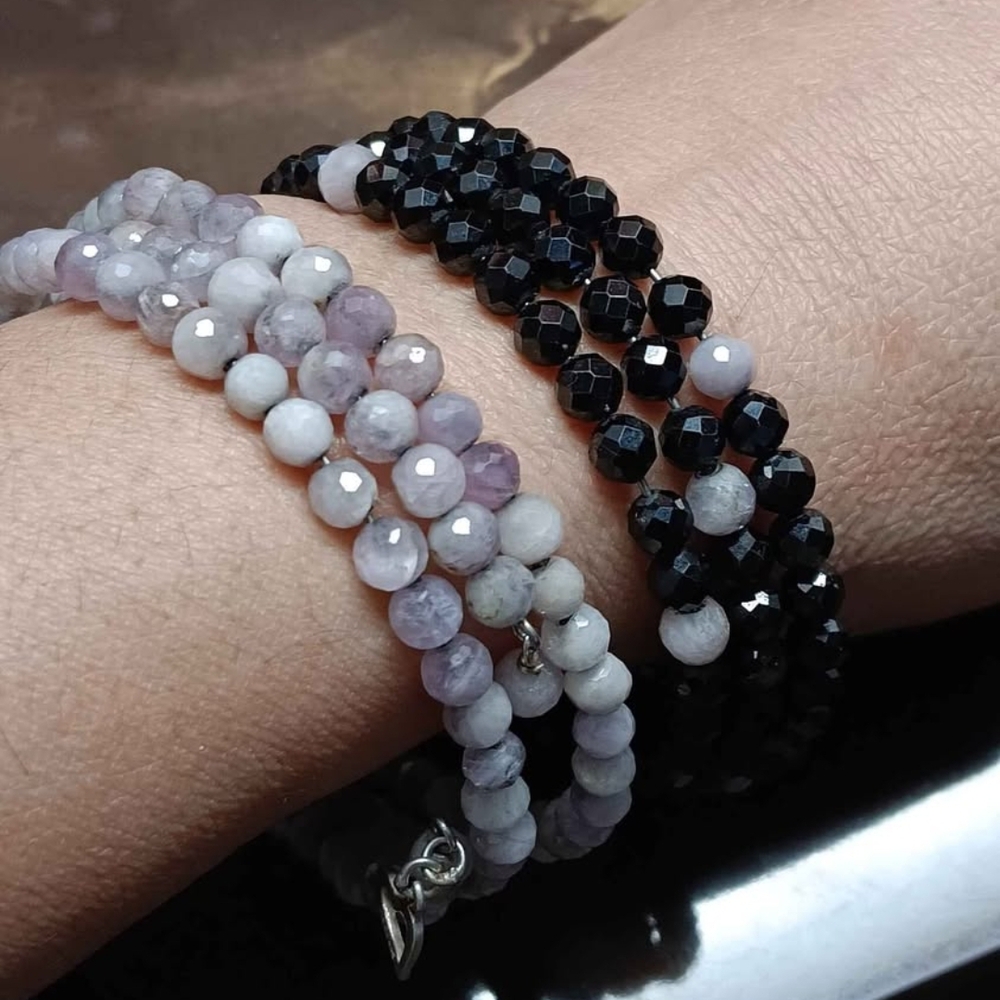 Jay King Black and Pink Beaded Coil Wrap Bracelets  925 Bundle